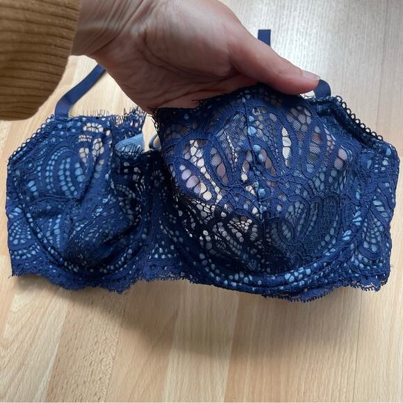 Victorias Secret Bra 36D Navy Blue Lace Dream Angels PushUp Without Padding - Picture 2 of 9